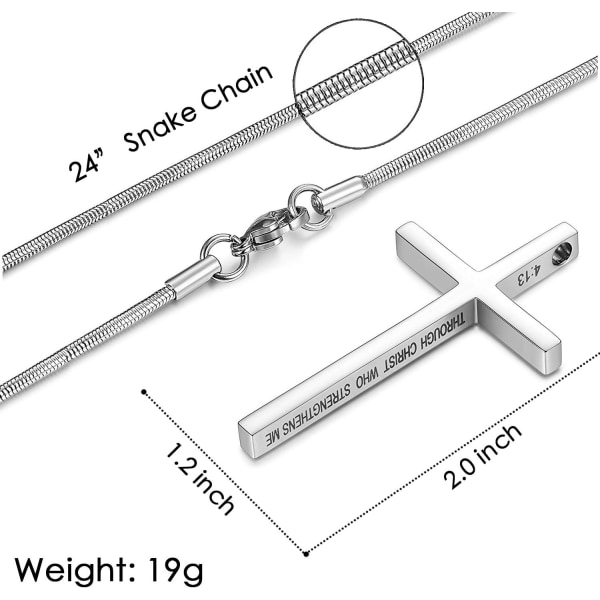 Korshalskjede for menn Korsanheng STYRKE Bibelvers Rustfritt stål Halskjede Silver Cross1