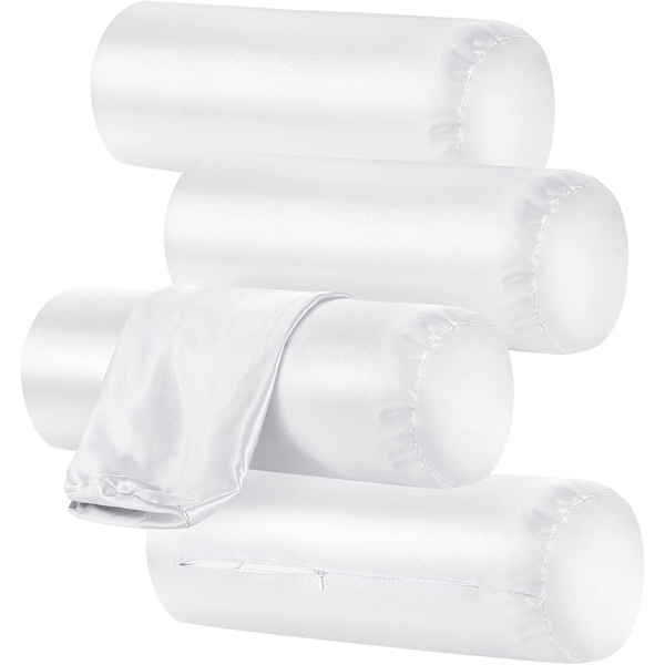 4-pack runda nackkuddefodral endast runda nackkuddefodral med dragkedja bolsterkuddefodral cervical nackrulle kuddfodral satin cylinderkudde White 16 x 6 inches