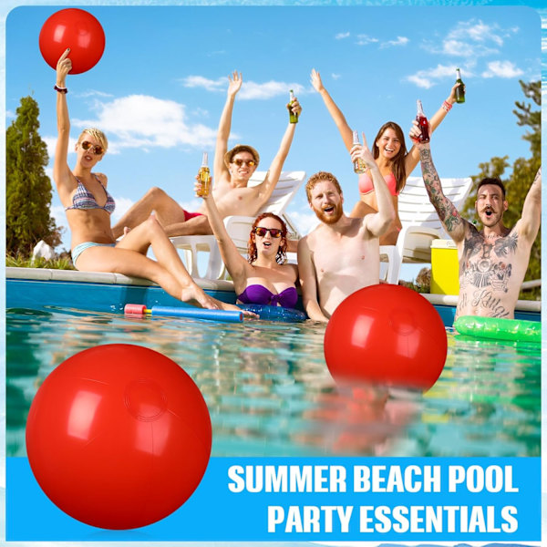 4 st Uppblåsbara Strandbollar - Flytande Poolleksaker för Barn & Vuxna, Sommar Utomhus Vattenlek & Dekorationsprydnader Red 22cm