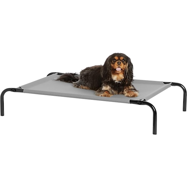 Andningsbar upphöjd hundsäng med robust metallram - Kylande upphöjd husdjurssäng för små raser, 91x56x19 cm, Grå S