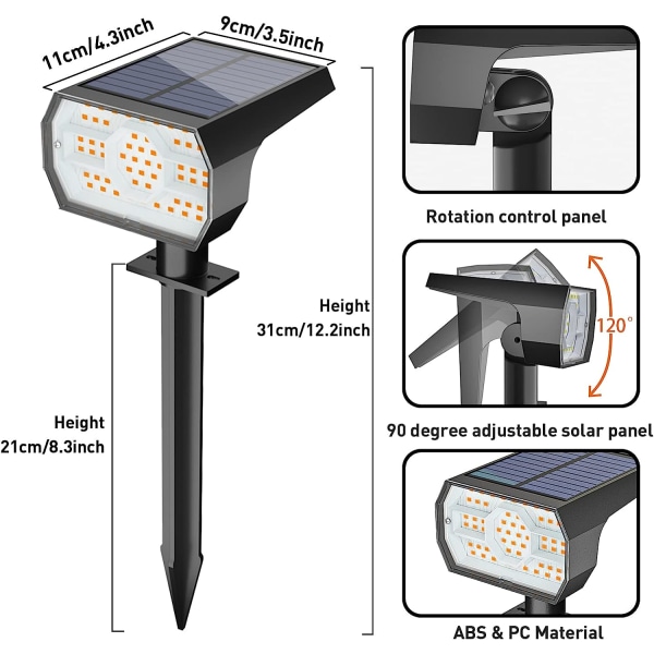 Solcellelamper utendørs vanntett IP68, 56 LED 3 lysmoduser solcelledrevne hagegårdsplass solcellelamper for utendørs landskap - 4 pakning (varm hvit) Warm White4