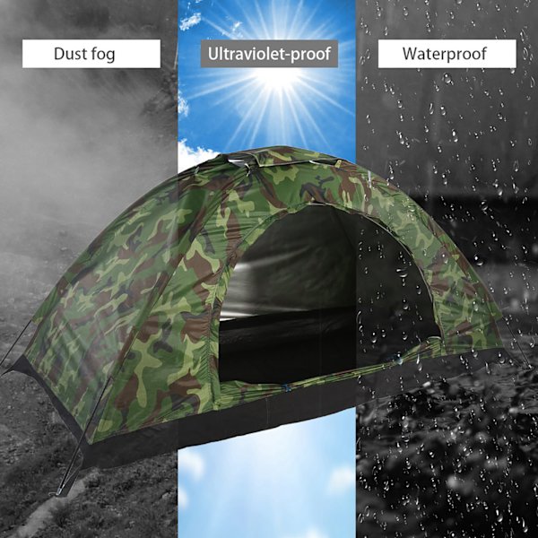Utomhus Camouflage UV-skydd Vattentät Enpersons Tält för Camping Vandring