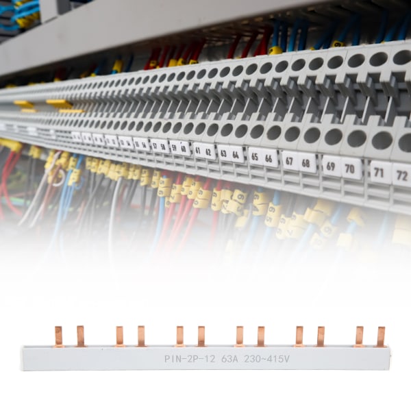PIN-TYP Kopparsamlingsskena 63A 2P 12-vägs PVC Bra ledningsförmåga för strömbrytare Distributionsbox 230‑415V