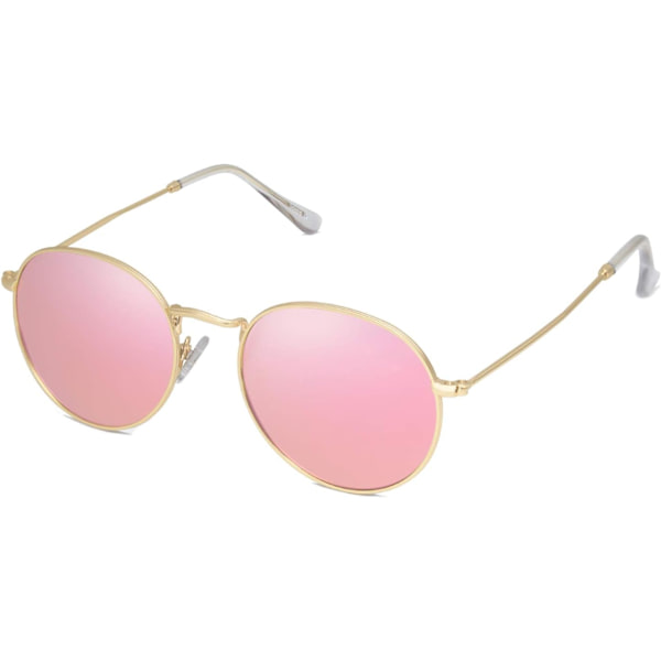 Pienet pyöreät polarisoidut aurinkolasit naisille ja miehille, klassiset vintage-retroaurinkolasit UV400 Gold Pink
