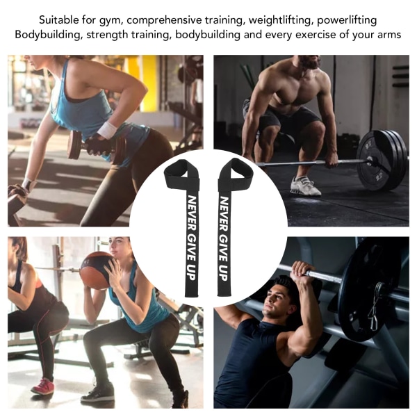 1 par løfteremmer for vektløfting, styrkeløft, kroppsbygging, trening på treningsstudio, styrketrening, markløft, fitness Black