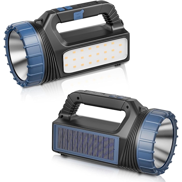 2 st 8000 Lumen Solarlampa - Multifunktionell Nödstrob USB - C Snabbladdning & Stort Batteri för Nödsituationer Black