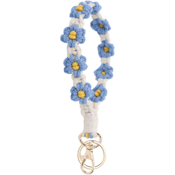 Handgjord handledsnyckelring för kvinnor med nyckelring Macrame-snören för nycklar Robust nyckelring för bilnycklar Blue