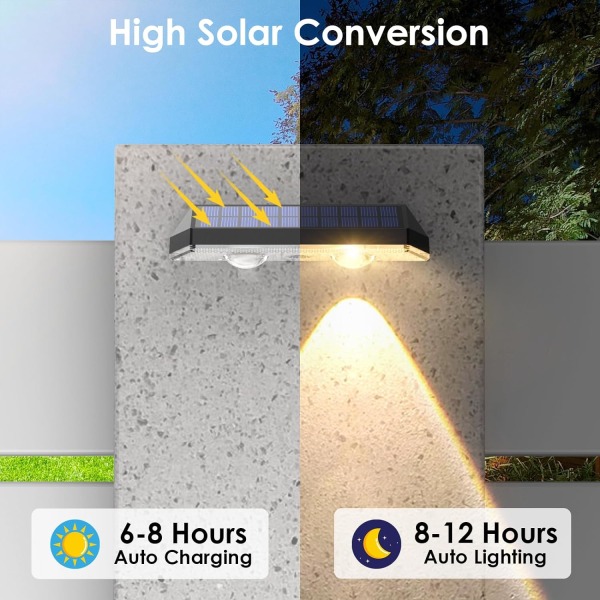 Solcelle Hegn Lys - 2PK Sol Udendørs Lys Varm Hvid/Dagslys Hvid/Kold Hvid 3 Tilstand Sol Dæk Lys til Udendørs, Dæk Hegn, Trappe Gelændere, Warm White2