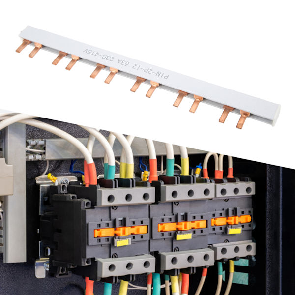 PIN-TYP Koppar Samlingsskena 63А 2P 12 Vägs PVC God Ledningsförmåga för Kretsbrytare Distributionslåda 230‑415V