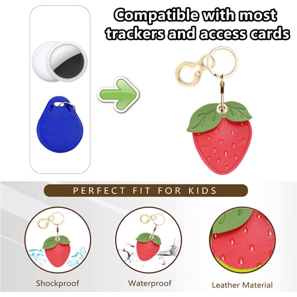 Læder nøgleringholder etui kompatibel med Apple AirTag, sød beskyttende Air Tag cover med nøglering, anti-scratch finder GPS tracker etui til Another Strawberry