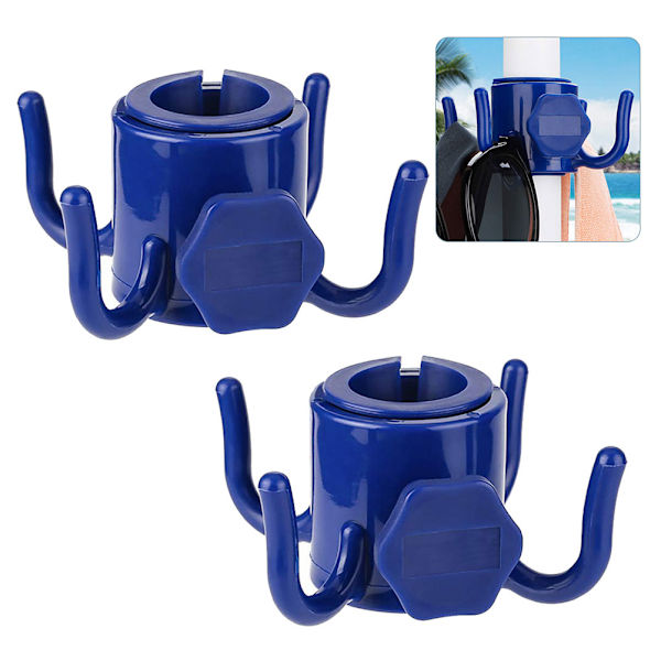 2-pack strandparasollhängande krok med 4 krokar plastparasollhängande för handdukar hattar kläder väskor