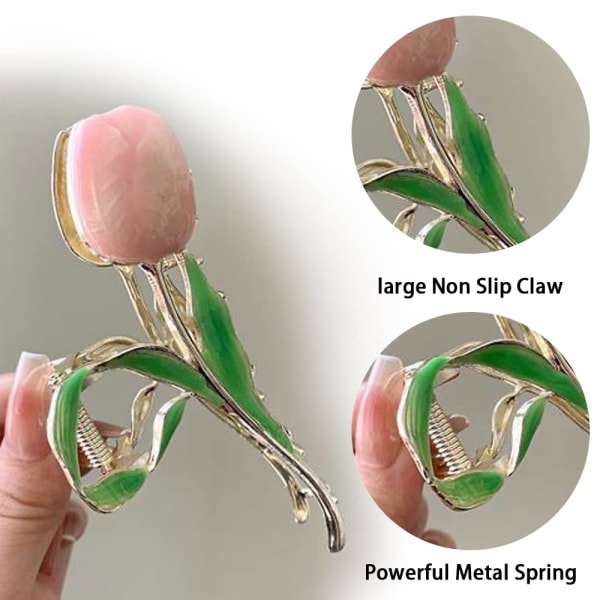 Blomsterhårklemme for kvinner, 2 stk store tulipaner sklisikre sterke metallhårklemmer flerfarget hold hårklemme Tulip