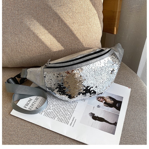 Spring/Summer New Crossbody Chest Bag Fashion Sequin Ladies Waist Bag Silver