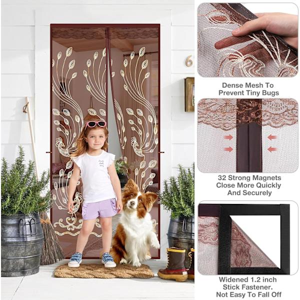 Magnetisk skärmdörr för skjutdörrar, kraftig nätgardin med handsfree magnetisk stängning, insektsäker partition för uteplats och balkong red 85*210cm