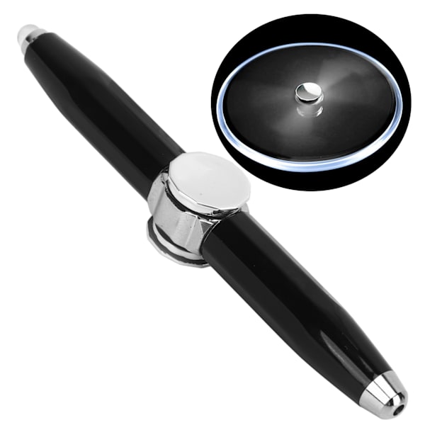 Fingertip Luminous Gyro Kuglepen Finger Spinning Skrivepen med LED-lys til Stressaflastning Sort