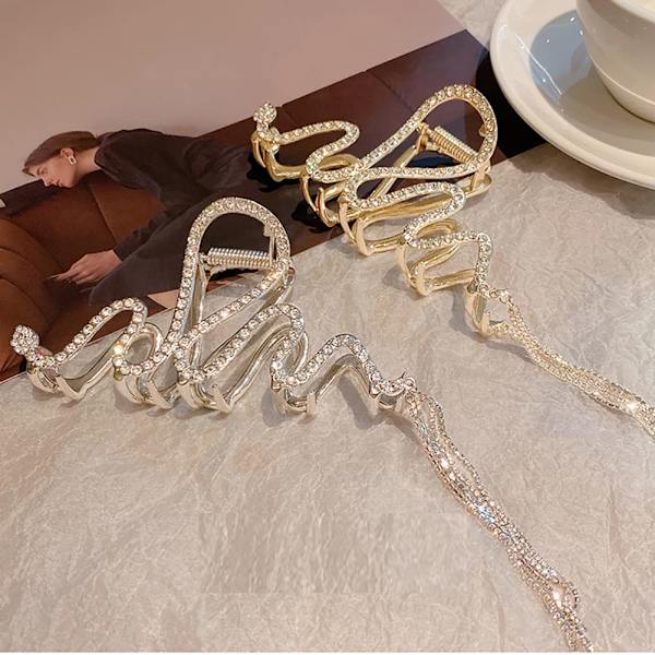 Hårklämmor Klo för kvinnor Metall 2 st Sivery Guld Stora halkfria starka metall Snack Hårklämmor Metal-Lighting