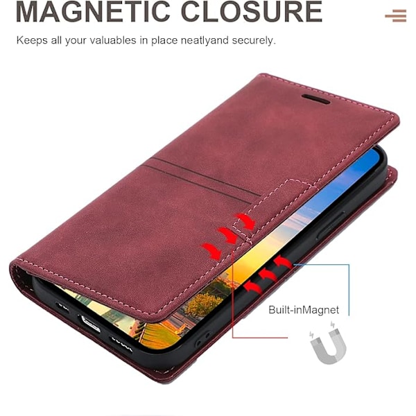 Fodral för iPhone 11 Pro Max med Korthållare rött PU Läder Plånboksfodral för Apple iPhone 6,5 Tum