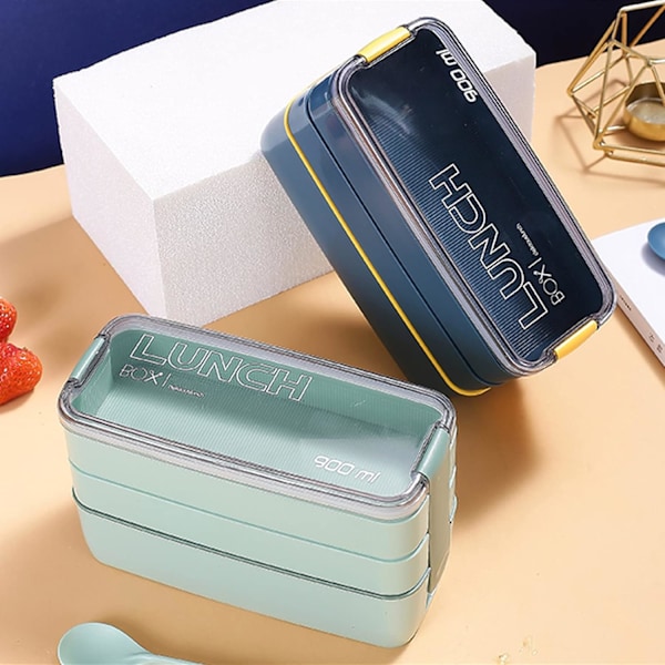 3-roms stablebar Bento Matboks - Hvetestrå, Lekkasjesikker, 901ml - BPA-fri, Mikrobølgeovn- og Oppvaskmaskinsikker for Matlaging green