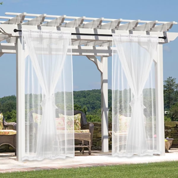 2-lagers Vattentäta Skira Gardiner för Uteplats - Ljusfiltrerande Mesh-nätgardiner, 2 Paneler Vita 132B x 213L cm, Idealiska för Veranda white 54"W x 84"L (Pack of 2)