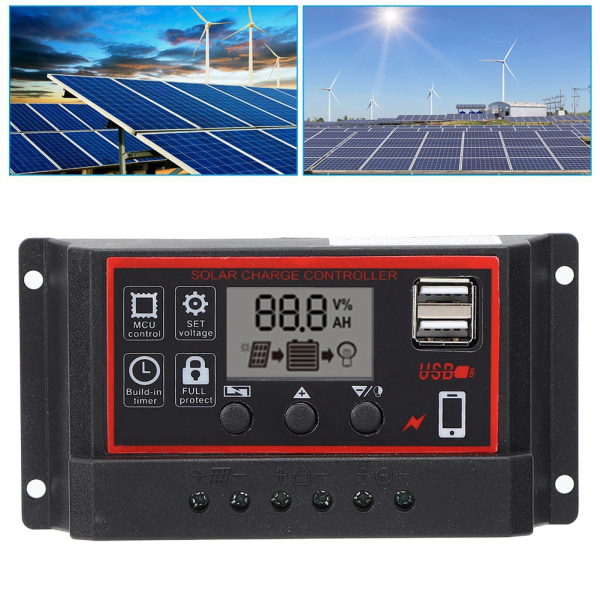 LCD Solcelle Laderegulator 5V /2.5A Dobbelt USB PWM Cellepanel Regulator Automatisk Identifikation 12V 24V50A