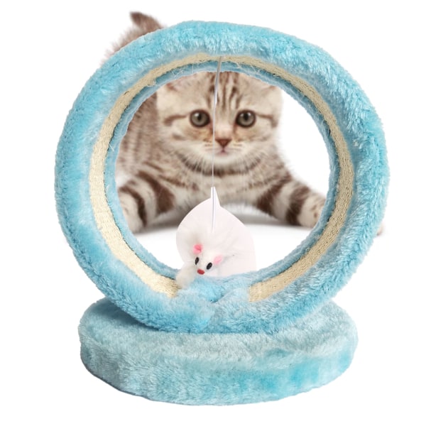Kissan raapimiskallion kynsien hiontapyöreä kissan kiipeilytelinelelu hiirellä riipuksella sisätiloihin sininen yksi koko