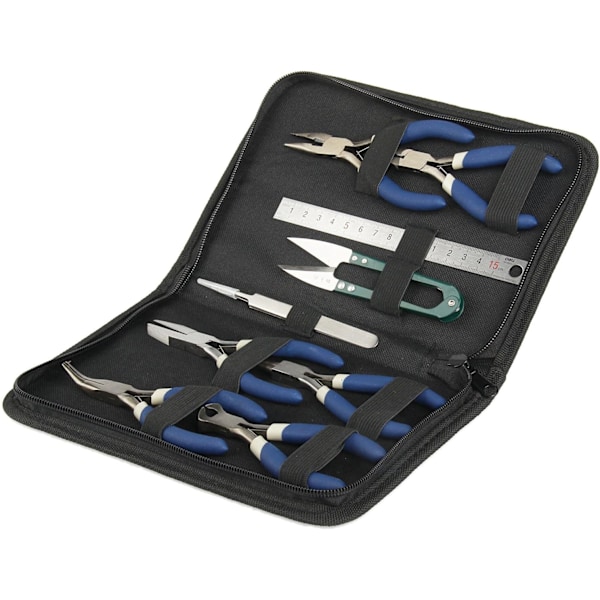 9 st Smyckestänger Set - DIY Reparations- & Tillverkningsverktyg med Sax, Linjal, Fodral för Smycken, Örhängen, Pärltillverkning