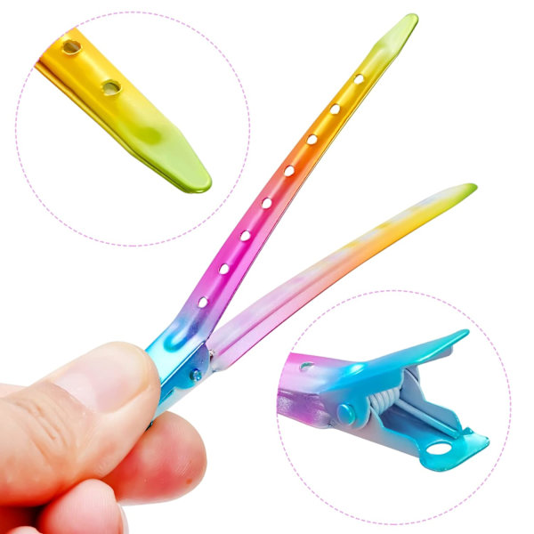 24-pack ankläppsklipp, 3,35 tum rostfria metallkrokodilklämmor med hål för hårstyling, hårfärgning Gradient Rainbow