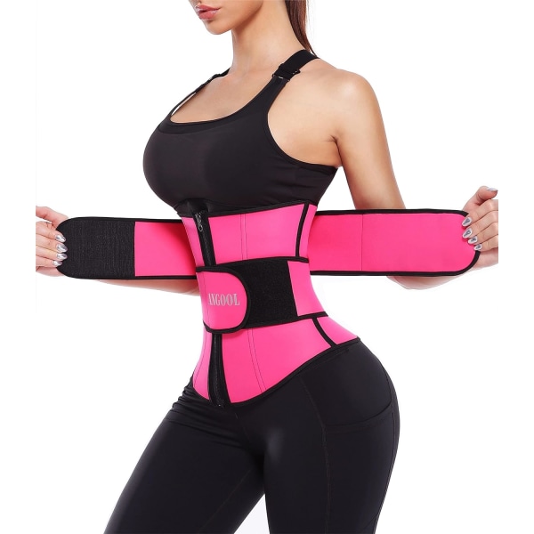 Neopren midjetränare för kvinnor, träningsplusstorlek trimmerbälte bastu svettkorsett midjeremsla med dragkedja Pink XXL