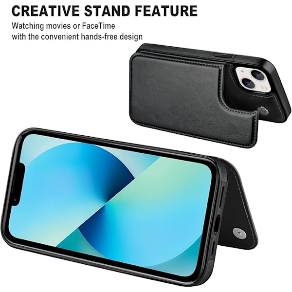 Designat för iPhone 13 Plånboksfodral, Mjukt PU Läder Kortfodral med Ställ Slim Flip Fodral för iPhone 13 6.1 Tum (Svart)