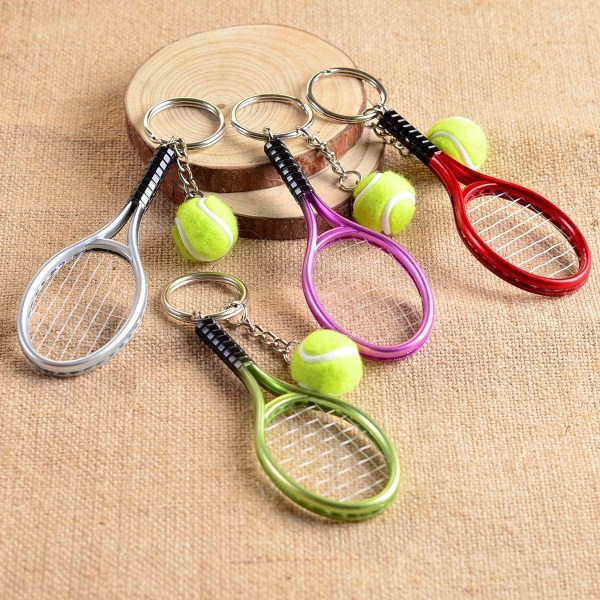 Färg Mini Tennis Racket med Boll Nyckelring Nyckelring 6 Pack