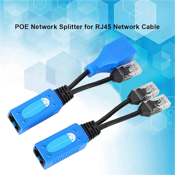 2 stk. Splitter RJ45 Combiner POE Adapter Stik Power Kabel Kit