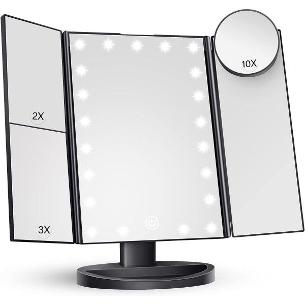 Sminkspegel med lampor Upplyst sminkspegel Bärbar LED sminkspegel (svart)