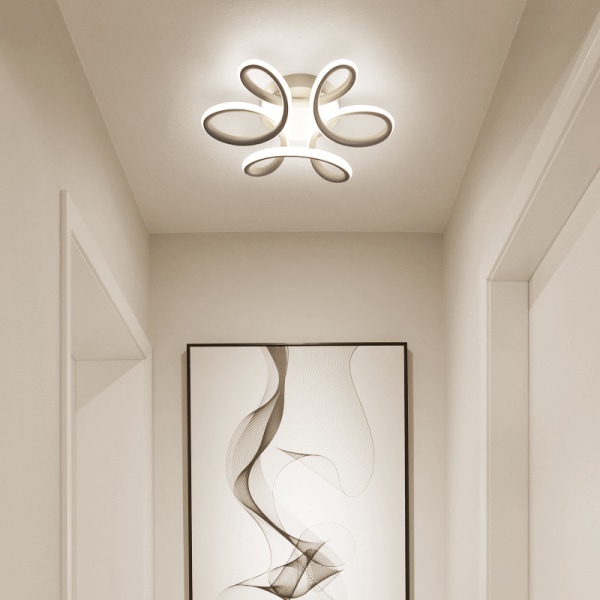 LED-taklampa, modern böjd design taklampa för hall, balkong, kök, badrum, sovrum, 30W vitt ljus (svart)