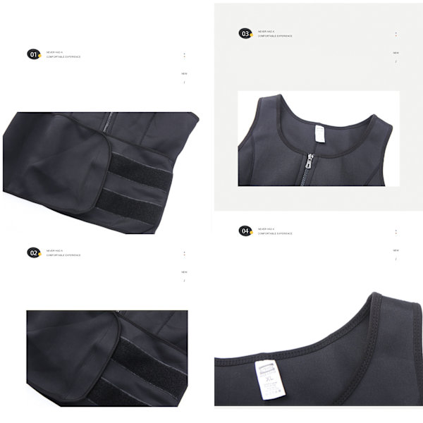 Mænd Taljetræner Lynlås Træning Sved Sauna Mave Kontrol Justerbar Bælte Body Shaper Vest til Gåtur Kørsel Løb Bodybuilding Sort L