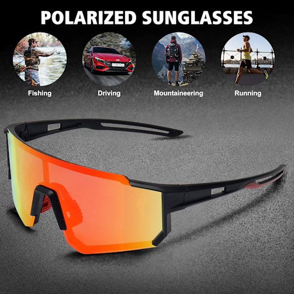 Polarisoidut urheiluaurinkolasit miehille ja naisille, ajamiseen, kalastukseen, pyöräilyyn, maastopyöräilyyn, UV400-suoja Black Frame red
