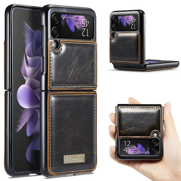 Fodral för Samsung Galaxy Z Flip 3, Premium Läder Telefonskal Retro Design Fullt Skyddande, Stöttåligt Tunt Skyddsskal