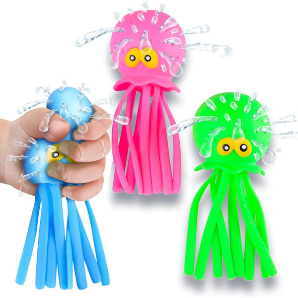 3-pack Squishy Bläckfisk Vattenbollar - Sensoriska Bad- & Poolleksaker för Barn, Stressreducerande Klämleksaker, Badkar & Simkul, Rosa Blå G