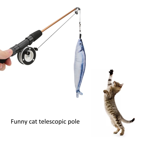 Rolig kattpinne realistisk flexibel interaktiv trissa teleskopisk fiskespö katt leksak för katter Saury Fishing Rod