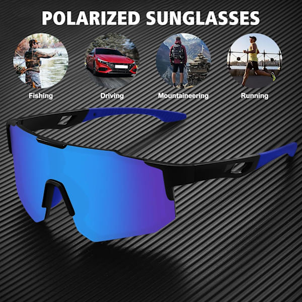 Polarisoidut urheiluaurinkolasit miehille ja naisille, ajamiseen, kalastukseen, pyöräilyyn, maastopyöräilyyn, UV400-suoja black Frame Ice Blue