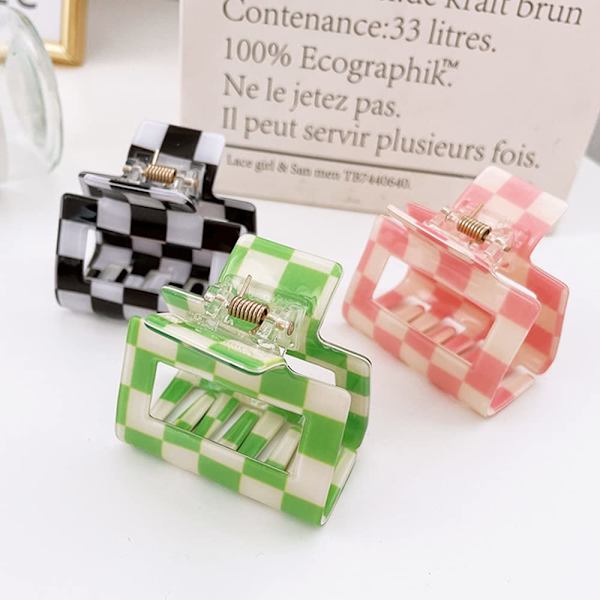 4-pack rutigt klo-hårspänne Y2k-accessoarer små hårklämmor för tunt hår 2\" söta hårklämmor Big Checkered
