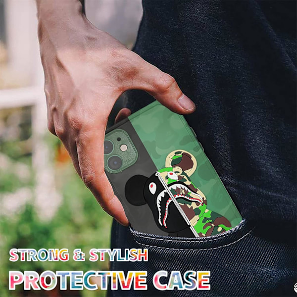 iPhone 12 Skal Camo Björn Design för Pojkar Flickor, Cool Armégrön 3D Tecknad Mönster Mode Stöttåligt Anti-Rep Silikon Heltäckande