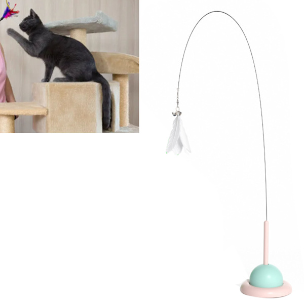 Katt Teaser Elastisk Ståltråd Stång Interaktiv Fjäder Teaser Pole Katt Leksak för Uttråkade Inomhuskatter Jaga och Träna Pink