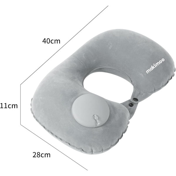 Oppustelig rejsepude, nakkepude til rejser, oppustelig nakkepude til rejser, flypude, oppustelig pude, flypude til nakke, talje, B Grey