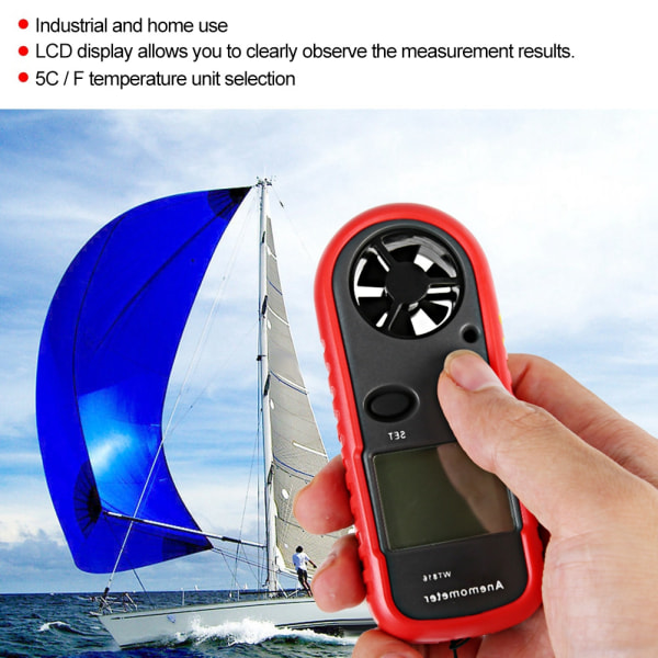LCD Digital Lommevindmåler Temperatur Anemometer Tester Alarm 0- 30m/s