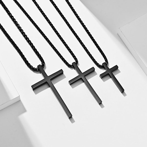 Ristiriipus miesten ja naisten kulta hopea musta ruostumaton teräs hopea Ristiriipus Kaulakoru Yksinkertaiset söpöt kaulakorut miehille ja naisille Kultakoru 4Pcs Black 1.1X0.7in