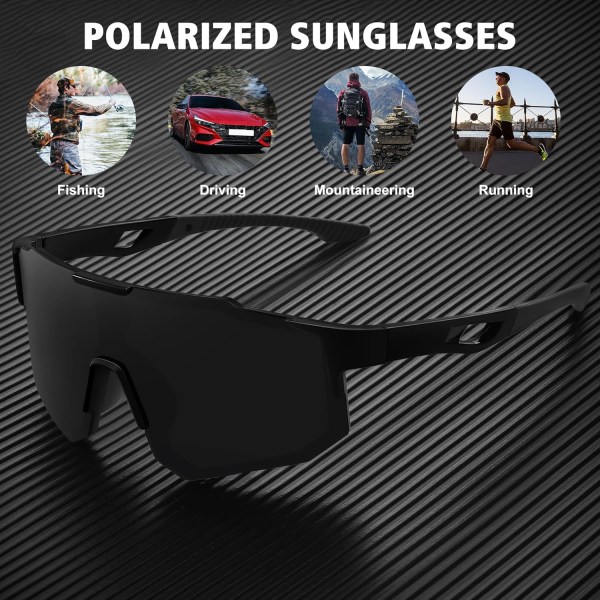 Polarisoidut urheiluaurinkolasit miehille ja naisille, ajamiseen, kalastukseen, pyöräilyyn, maastopyöräilyyn, UV400-suoja black Frame Gray Lens