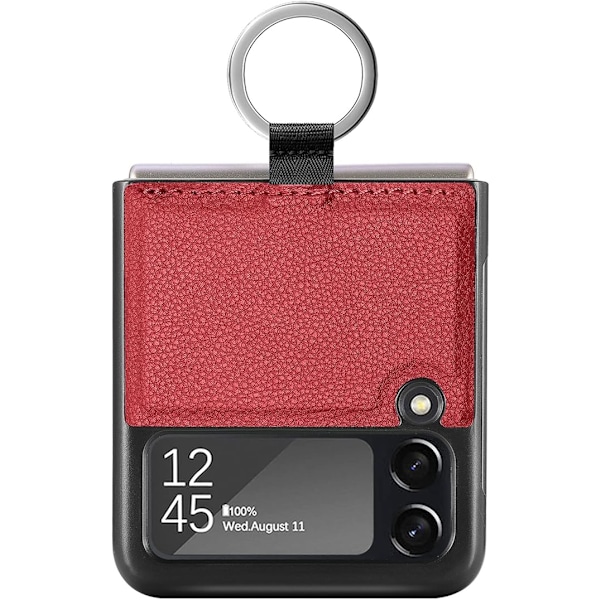 Designat för Samsung Galaxy Z Flip 3 Skal med Ring, Slimmad Tunn PU Läder Stöttåligt Telefonskal, Z Flip 3 5G Skyddsskal med S