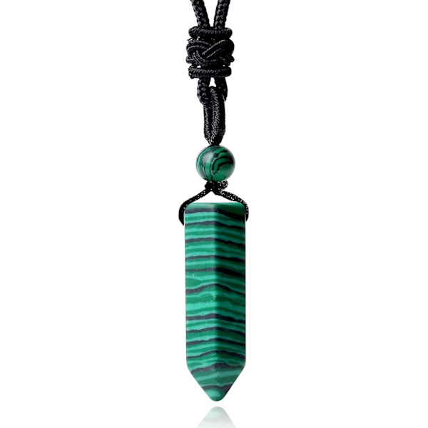 Krystal Halskæde til Mænd Kvinder Justerbar Reb Hexagonal Punkt Healing Krystal Naturlig Sten Vedhæng Halskæder Ædelsten Smykker Green Malachite