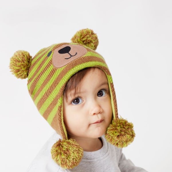 Baby Earflap Beanie Hat - Stickad Varm Beanie Cap med Pompom Virkad mössa Varm Pojkar Flickor Vinterpresent Jul 0-3 år gammal，L（11）