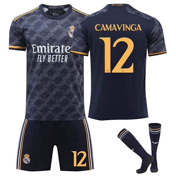 23-24 Real Madrid udebane nr. 12 Camavinga Børn Voksen Fodboldtrøje Træning Uniformsæt No.12 Camavinga 20